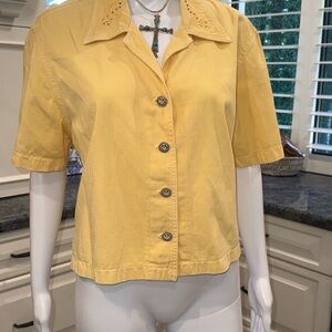 Vintage Western Lemon Zest 100% Cotton Yellow Rhinestone Button Top 16